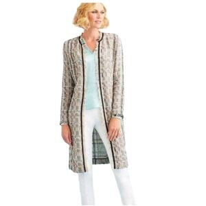 Carlisle Collection Beige Neutral Open Long Tweed Textured Jacket Coatigan 8